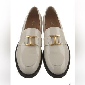 Chloe Cream Loafers with Gold Accent